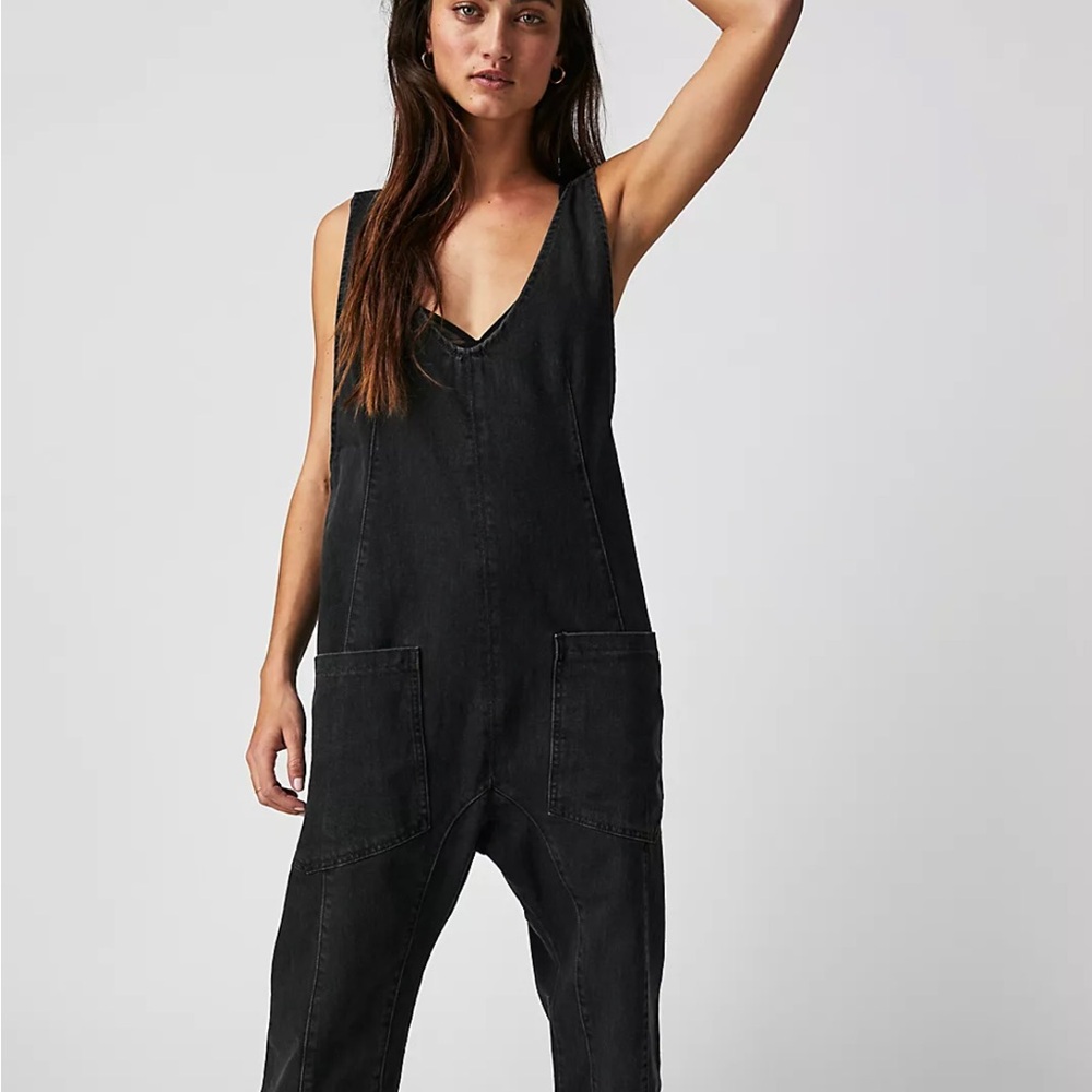 Free People Black CORDUROY Utility Jumpsuit